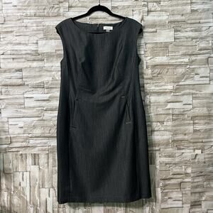 Calvin Klein Chambray Sheath Dress Womens Size 12 Metal Detail Sleeveless Black